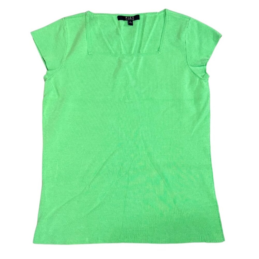 Alex Marie Silk Blend Y2K Style Square Neck Short Sleeve Green Top Women's Large